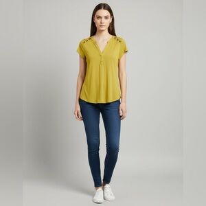 🌟3 for $30🌟 | Cable & Gauge | Yellow Tee | Button Detail | SP